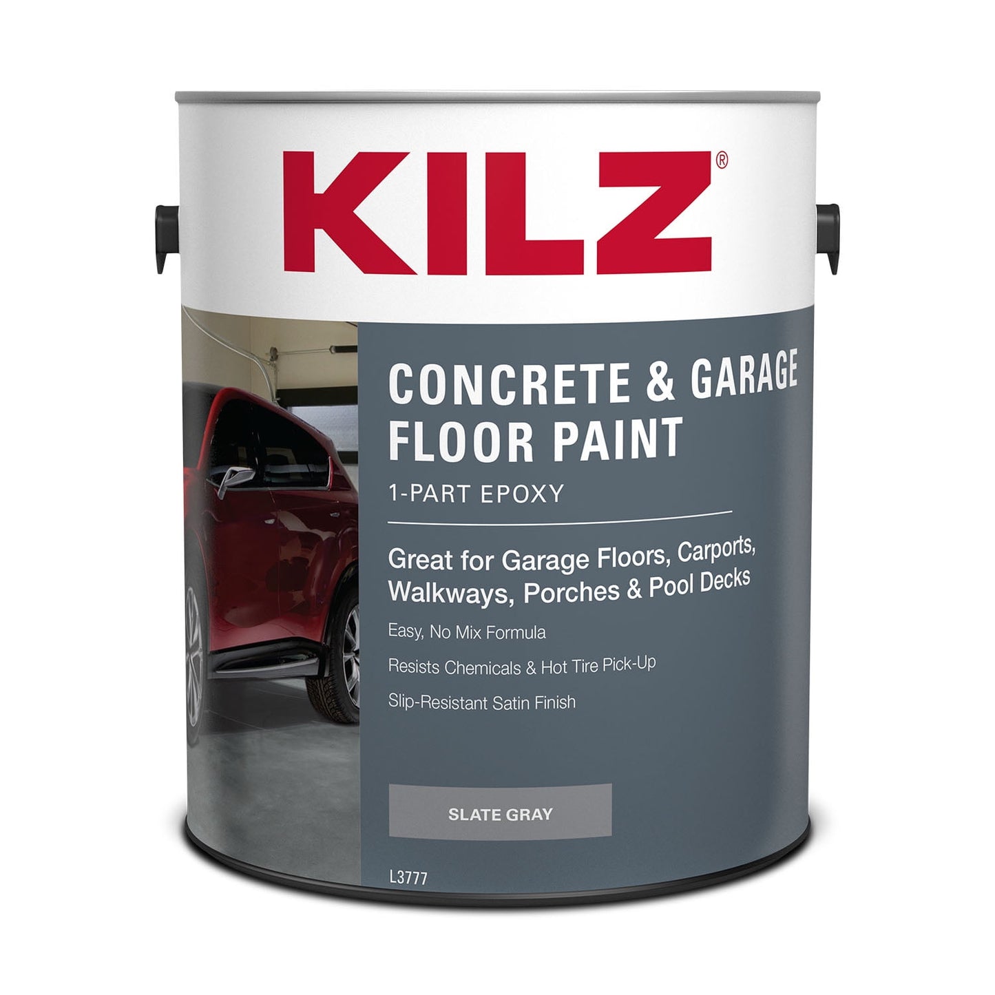 KILZ Pintura para Pisos de Garaje y Concreto AcrÃlico Epoxi de 1 Parte, Interior/Exterior, Satinado, Gris Pizarra, 1 Galón