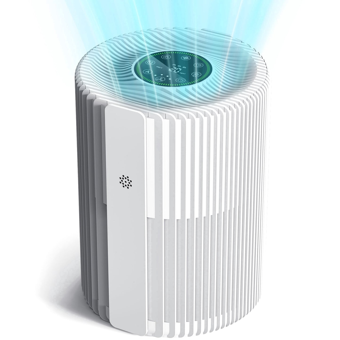 KLOUDIC Air Purifiers for Home with High Efficiency Filter Up to 600 Ft², Real-Time Air Quality (PM2.5) Display, Compact Air Cleaner with 4 Speeds, Timer, White