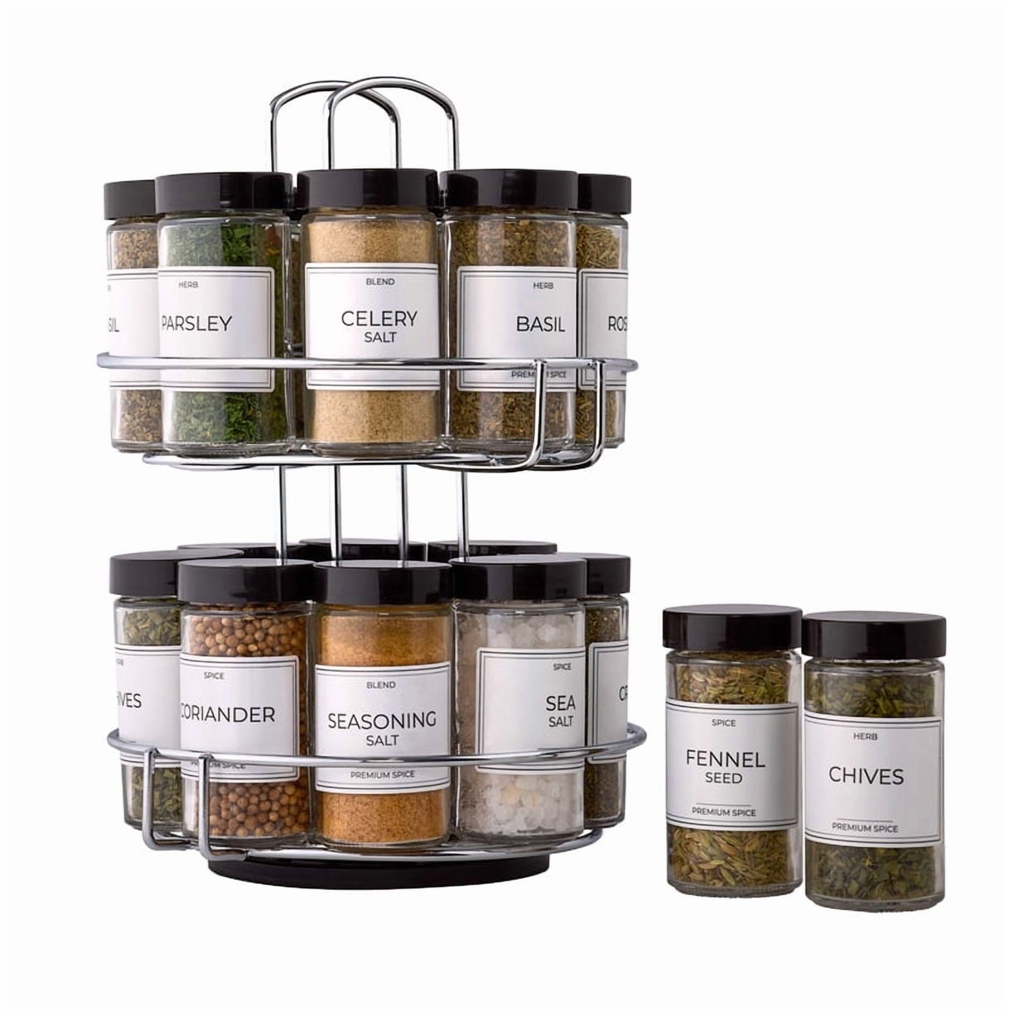 Kamenstein 16 Jar Revolving Spice Rack, Chrome Wire, Pre-Filled