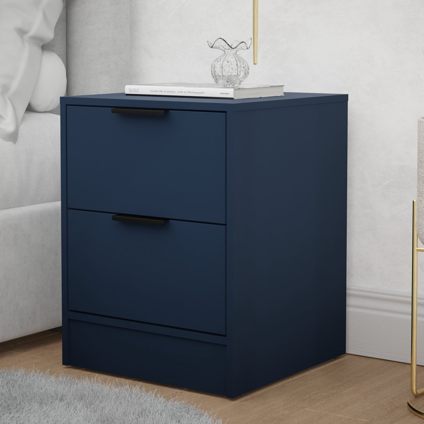 Kappesberg Fresno 2-Drawer Modern Nightstand, Blue, 22.8†H x 17.7†W x 17.7†D - for Adults and Teens