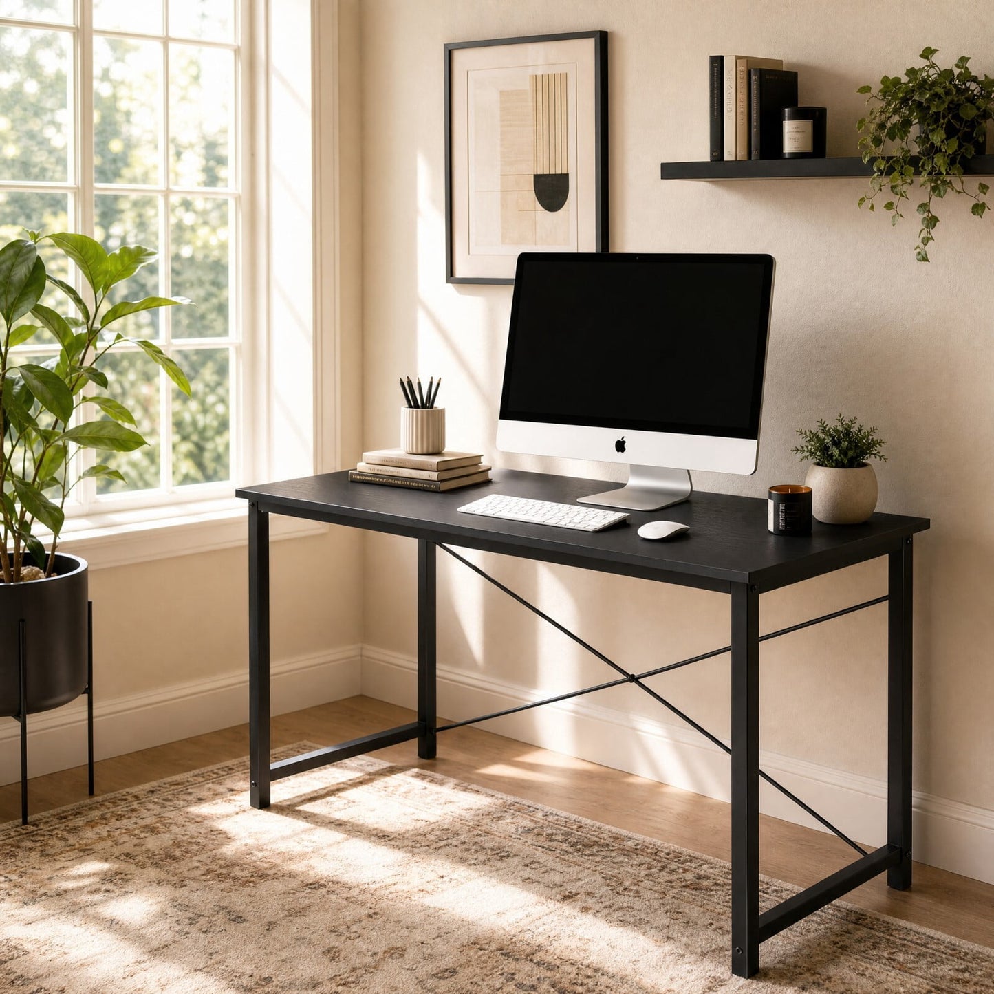 Kelno 40" Computer Desk Home Office Desk Writing Study Table with Sturdy Metal Frame, Black