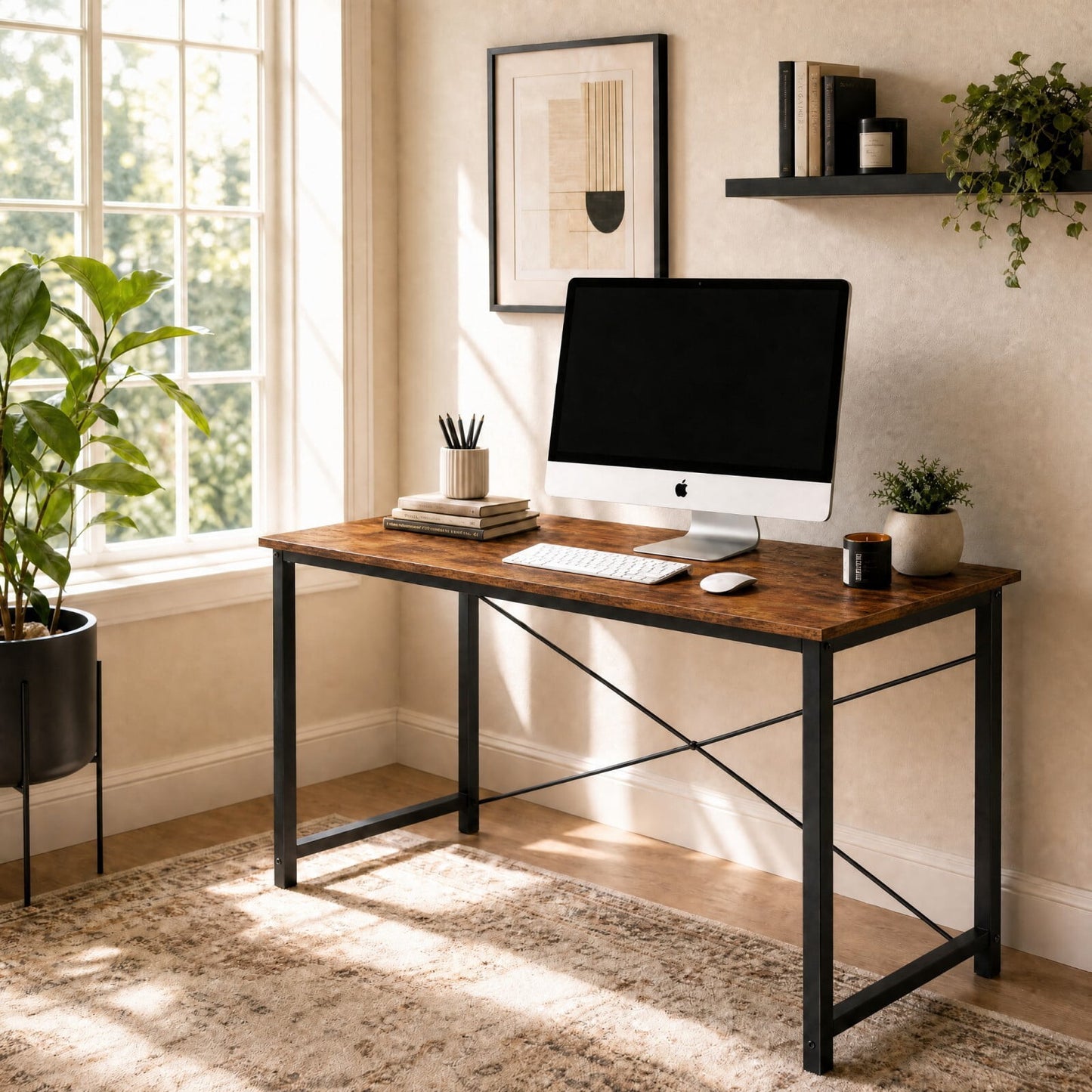 Kelno 40" Computer Desk Home Office Desk Writing Study Table with Sturdy Metal Frame, Rustic Brown
