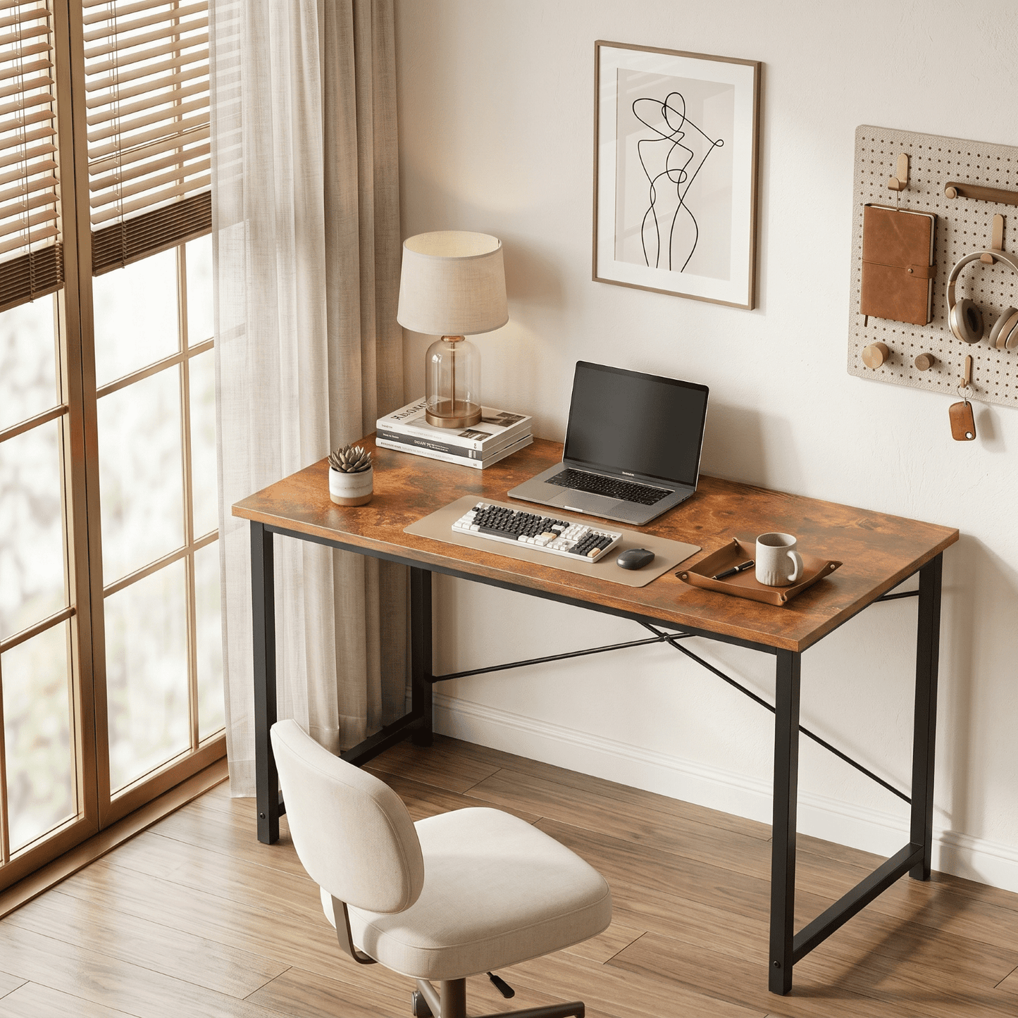 Kelno 44 Inch Computer Desk Home Office Writing Study Desk Gaming Table,Rustic Brown