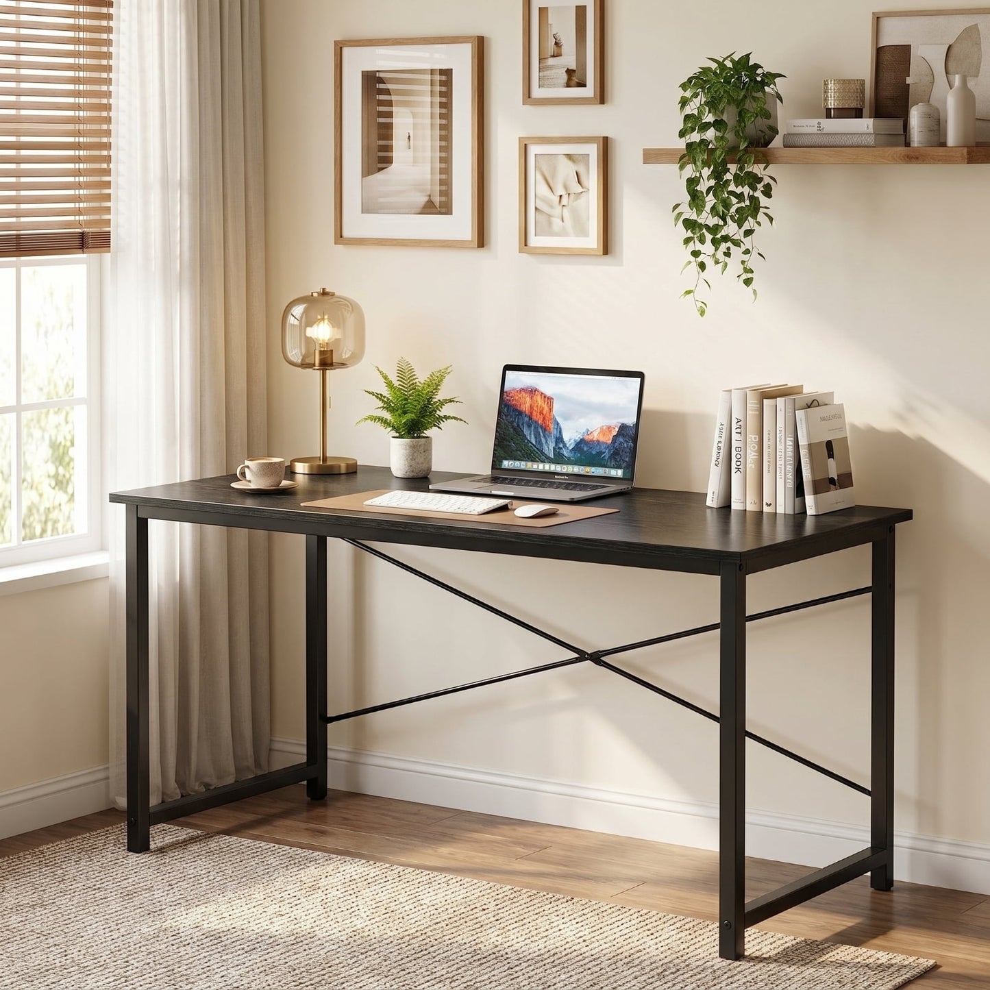 Kelno 55 Inch Computer Desk Home Office Writing Study Desk Gaming Table,Black