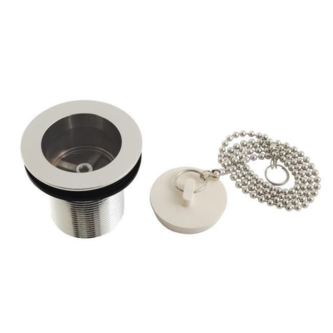 Kingston Brass DSP20PN 1.5 in. Chain & Stopper Tub Drain with 2 in. Body Thread, Polished Nickel