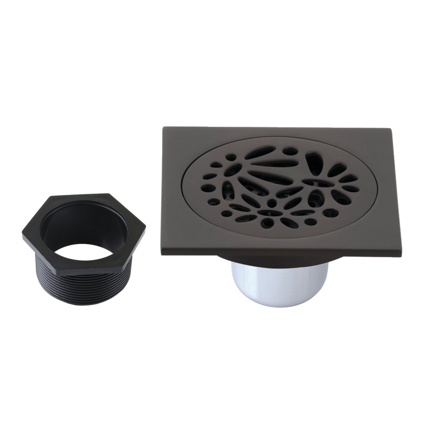 Kingston Brass BSF6360ORB Watercourse Floral 4-Inch Brass Square Grid Shower Drain with Hair Strainer in Oil Rubbed Bronze