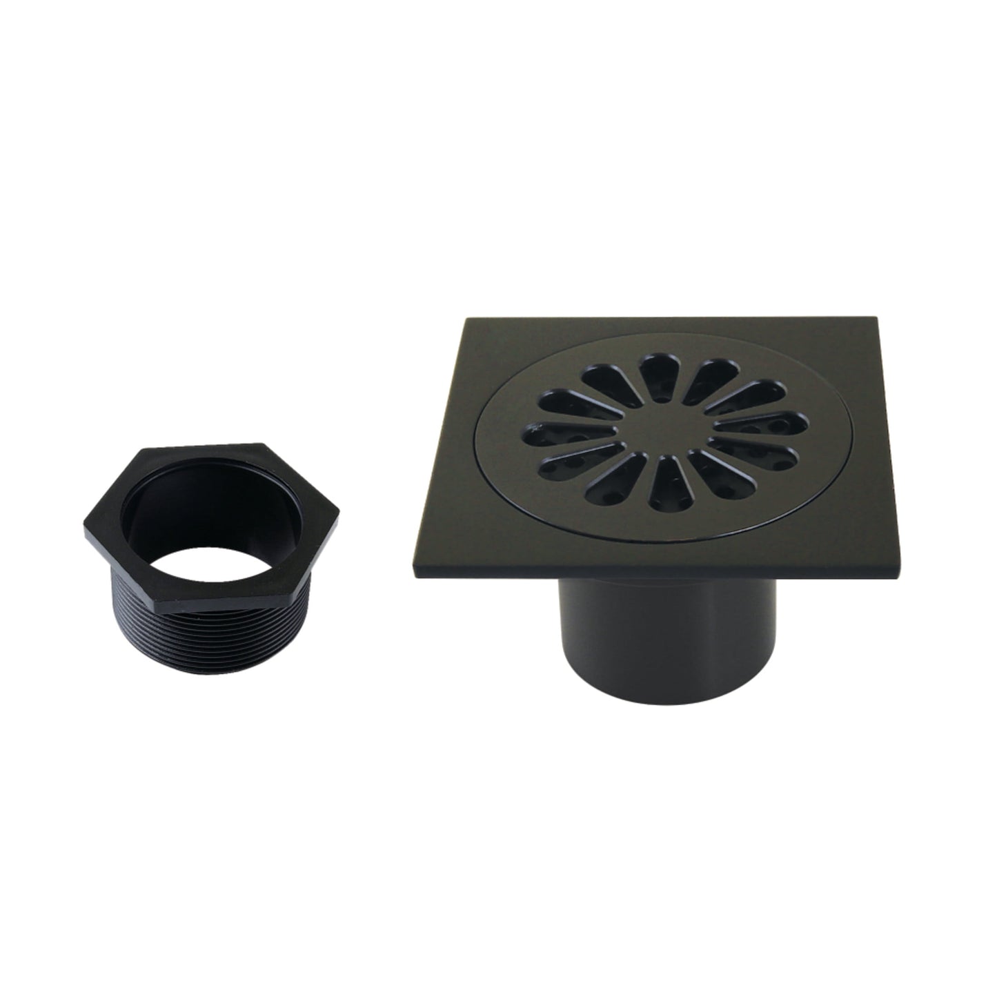 Kingston Brass BSF4161MB Watercourse Sunburst 4-Inch Brass Square Grid Shower Drain with Hair Strainer in Matte Black