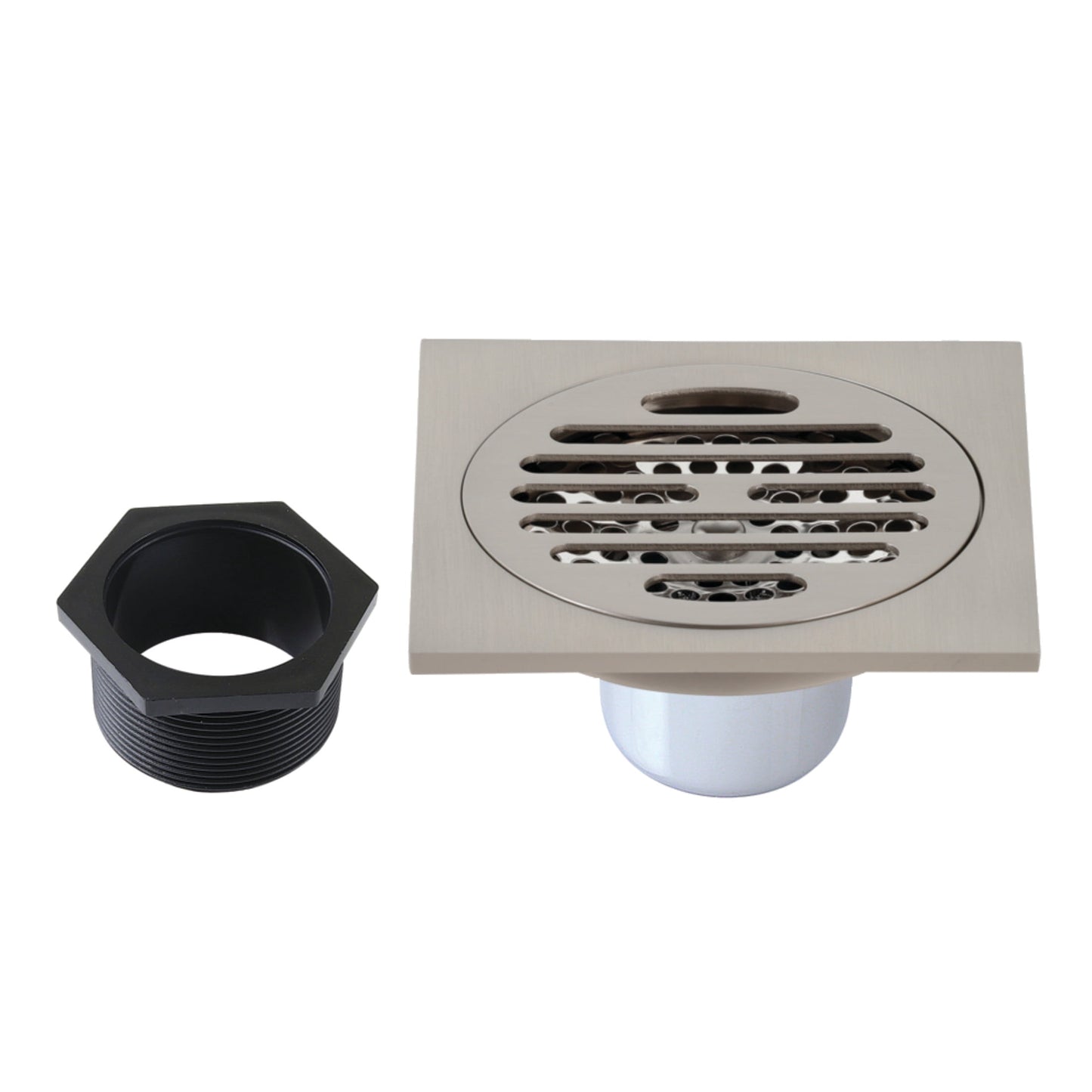Kingston BSF4262BN Watercourse Symmetric 4-Inch Brass Square Grid Shower Drain with Hair Strainer in Brushed Nickel