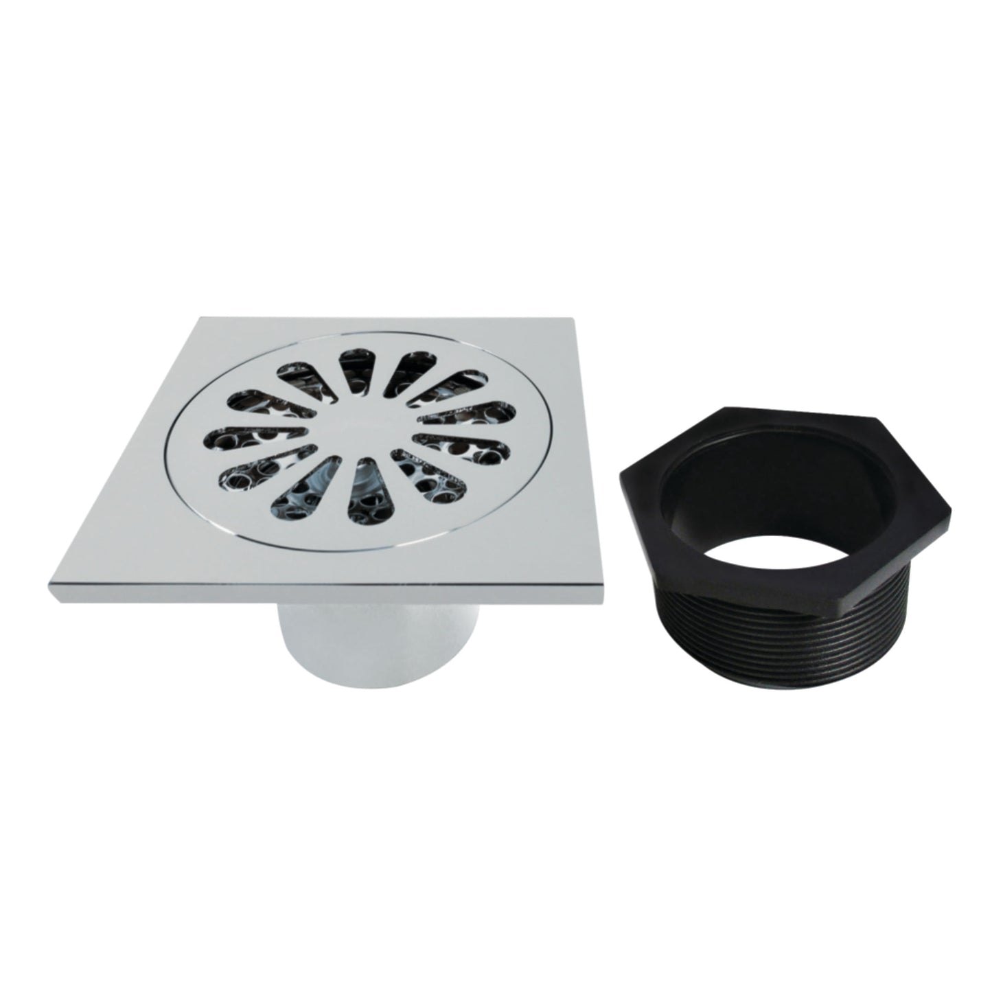 Kingston Brass BSF4161C Watercourse Sunburst 4-Inch Brass Square Grid Shower Drain with Hair Strainer in Polished Chrome