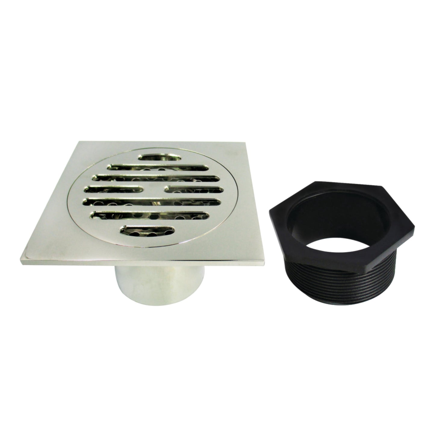 Kingston BSF4262PN Watercourse Symmetric 4-Inch Brass Square Grid Shower Drain with Hair Strainer in Polished Nickel