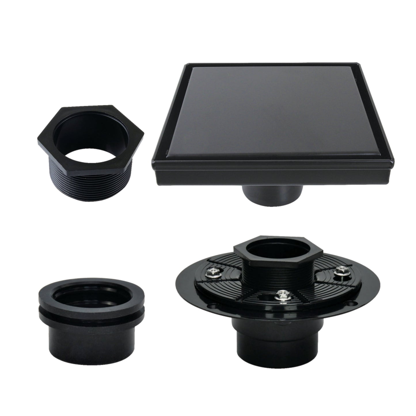 Kingston Brass BSFK6620 Watercourse 6-Inch Stainless Steel Square Shower Drain with Flange in Matte Black