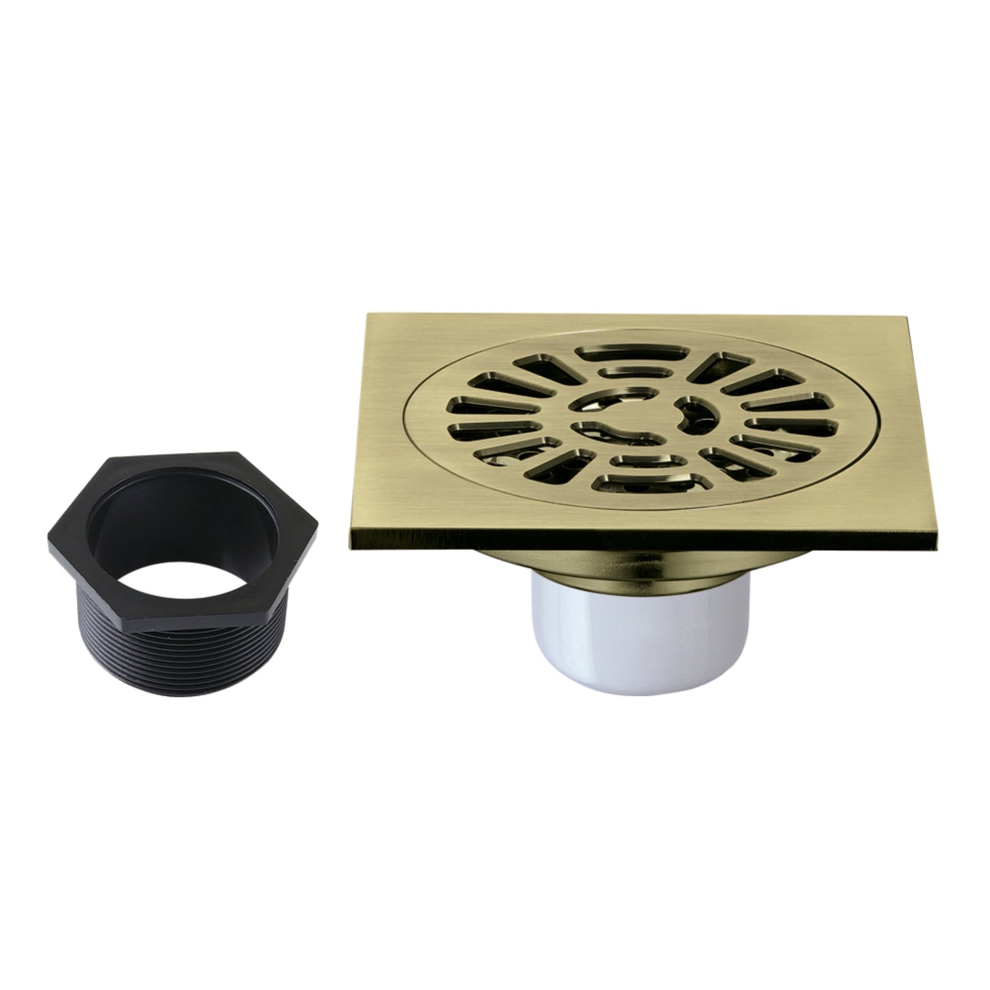 Kingston Brass BSF4267AB Watercourse 4-Inch Brass Square Grid Shower Drain with Hair Strainer in Antique Brass