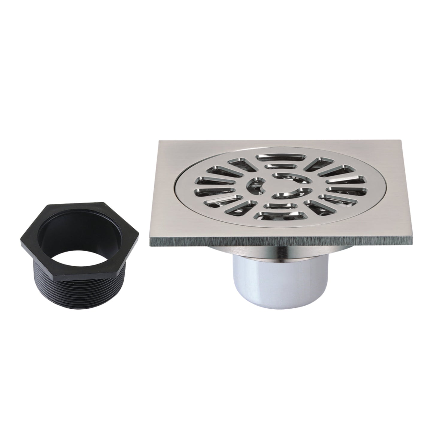 Kingston Brass BSF4267BN Watercourse 4-Inch Brass Square Grid Shower Drain with Hair Strainer in Brushed Nickel