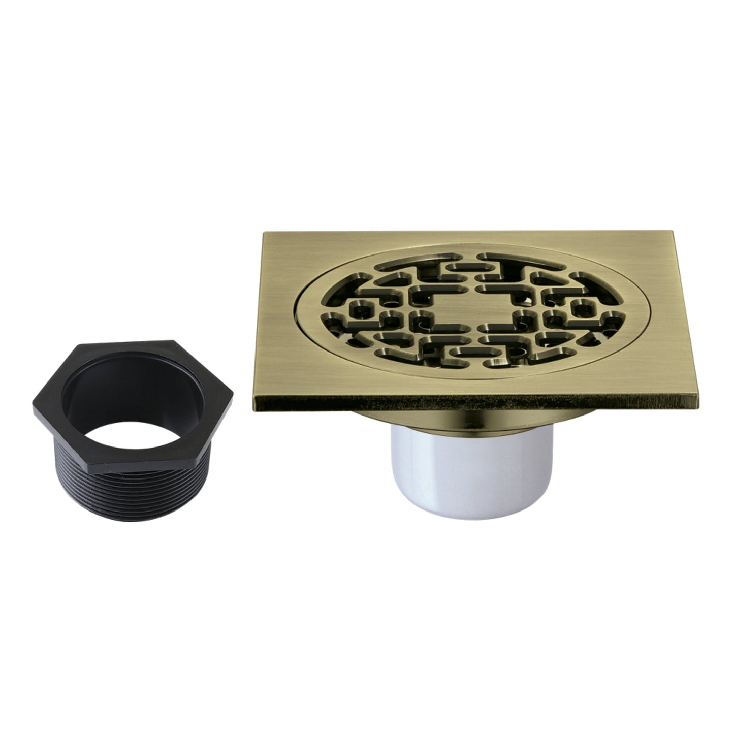Kingston Brass BSF4272AB Watercourse 4-Inch Brass Square Grid Shower Drain with Flange in Antique Brass