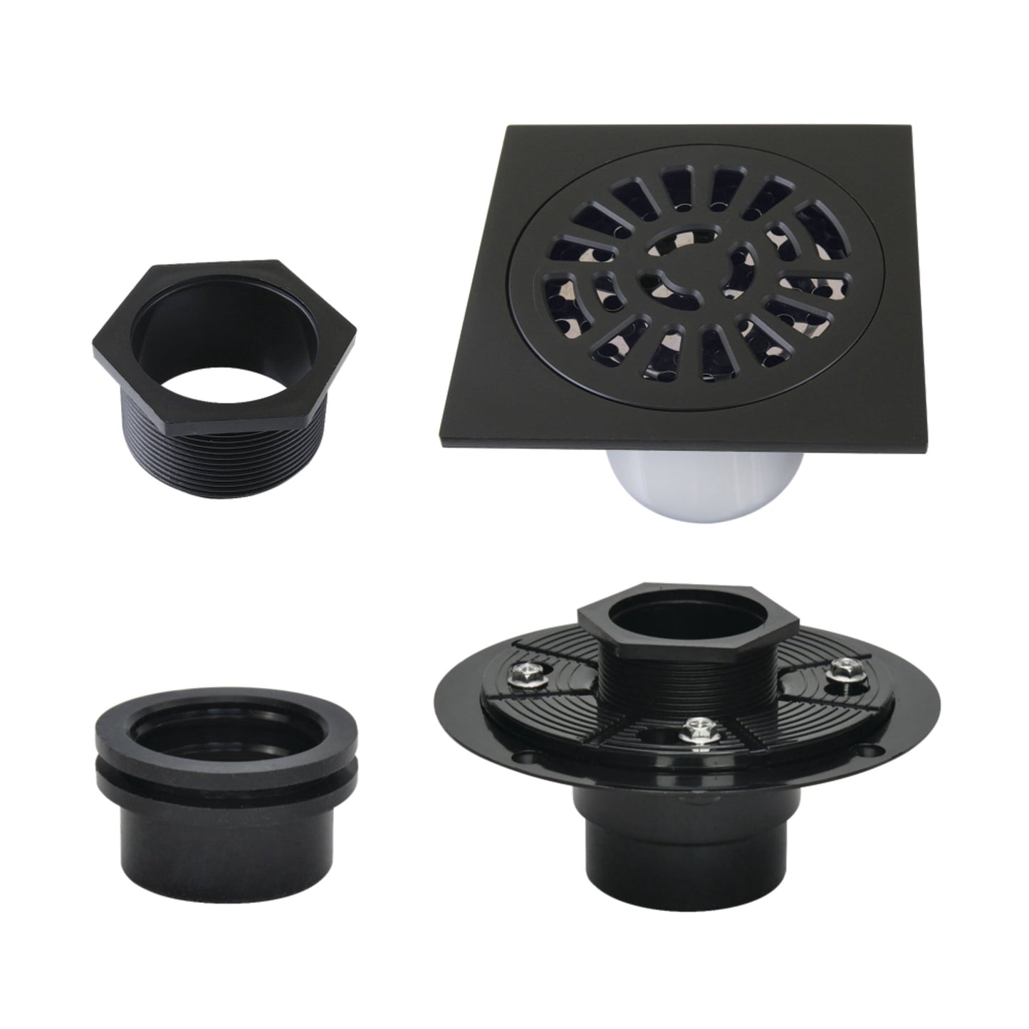 Kingston Brass BSFK4267MB Watercourse 4-Inch Brass Square Grid Shower Drain with Flange in Matte Black