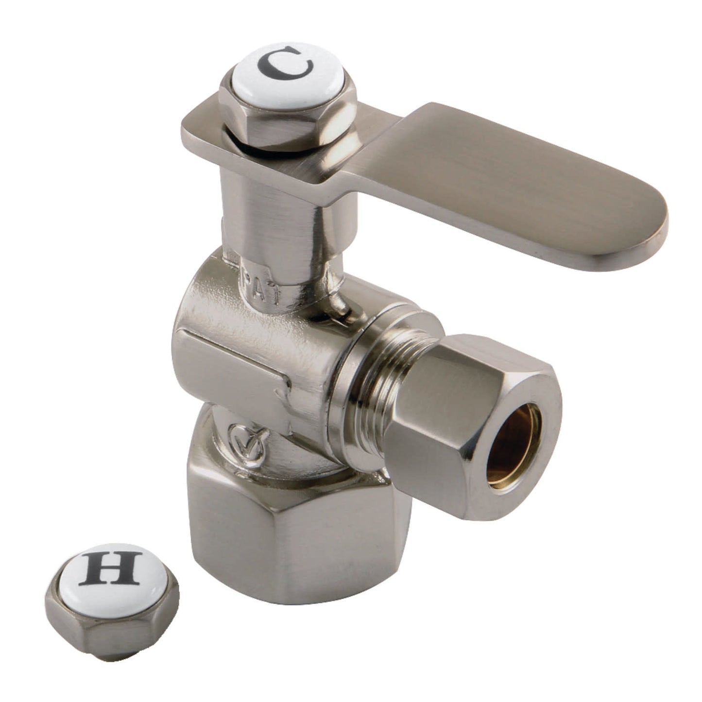 Kingston Brass CA4310BN 1/2" FIP x 3/8" OD Comp Quarter-Turn Angle Stop Valve, Brushed Nickel