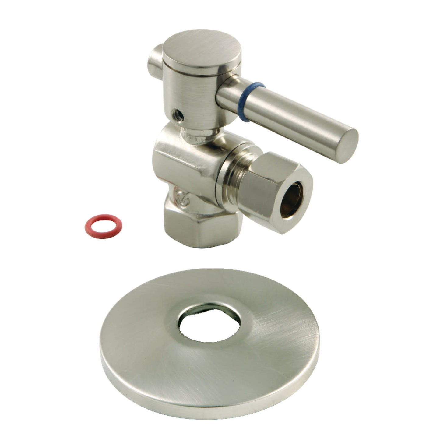 Kingston Brass CC33108DLK 3/8" FIP x 3/8" OD Comp Quarter-Turn Angle Stop Valve with Flange, Brushed Nickel