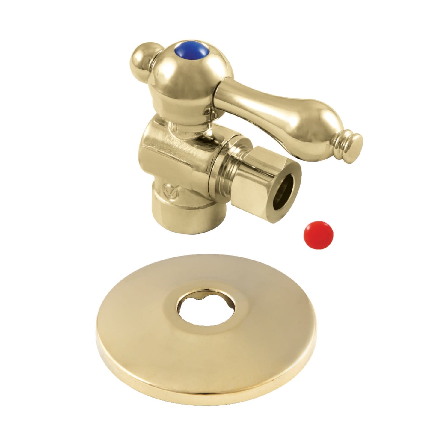 Kingston Brass CC43202K 1/2" Sweat x 3/8" OD Comp Quarter-Turn Angle Stop Valve with Flange, Polished Brass