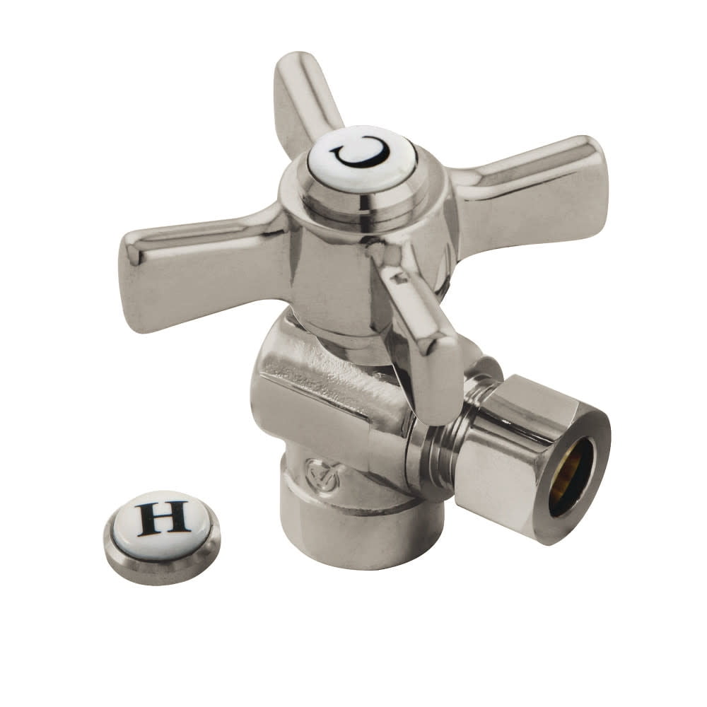 Kingston Brass CC43208ZX 1/2" Sweat x 3/8" OD Comp Angle Stop Valve, Brushed Nickel