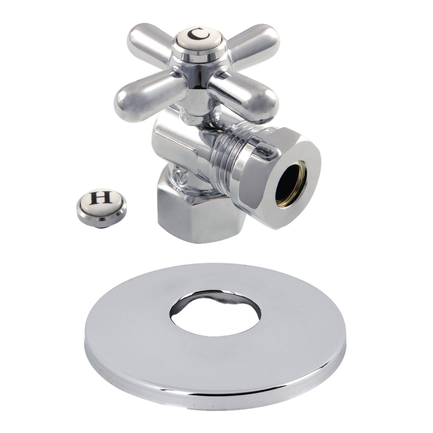 Kingston Brass CC44101XK 1/2" FIP x 1/2" or 7/16" Slip Joint Quarter-Turn Angle Stop Valve with Flange, Polished Chrome