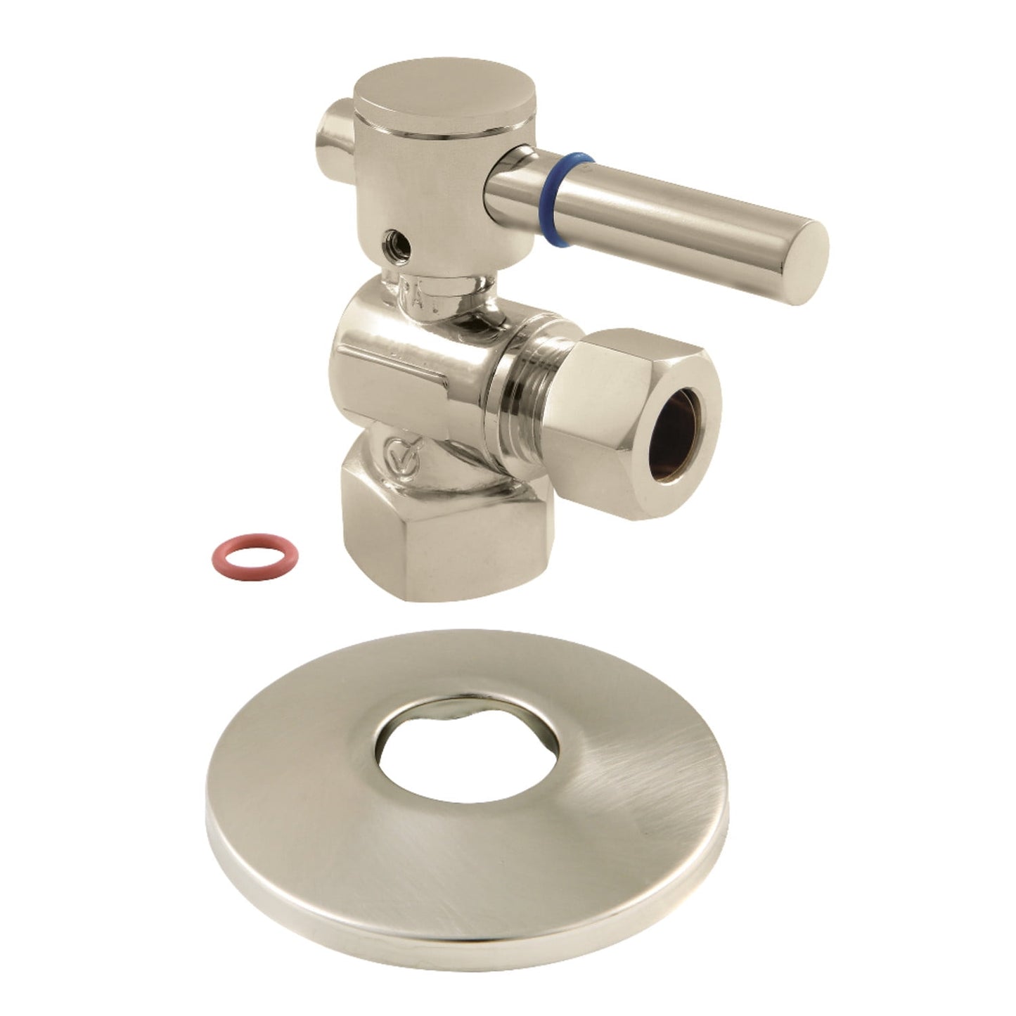 Kingston Brass CC44408DLK 1/2" FIP x 1/2" OD Comp Quarter-Turn Angle Stop Valve with Flange, Brushed Nickel
