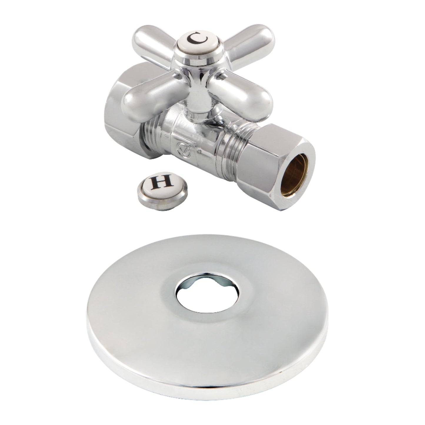 Kingston Brass CC44455XK 5/8-Inch O.D. Comp x 1/2-Inch O.D. Comp Quarter-Turn Straight Shut-Off Valve with Flange in Oil Rubbed Bronze