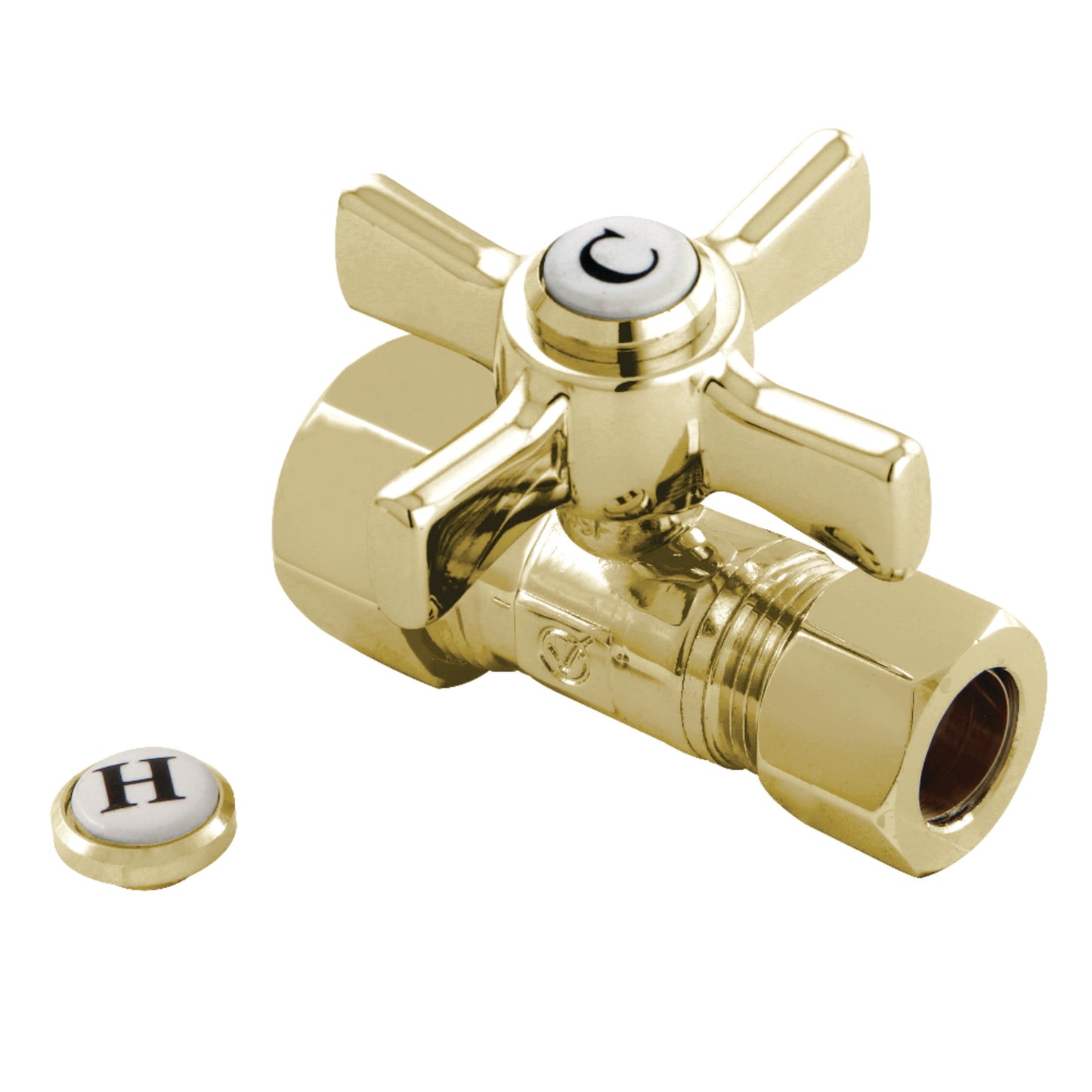 Kingston Brass CC44452ZX 5/8-Inch O.D. Comp x 1/2-Inch O.D. Comp Quarter-Turn Straight Shut-Off Valve in Polished Brass