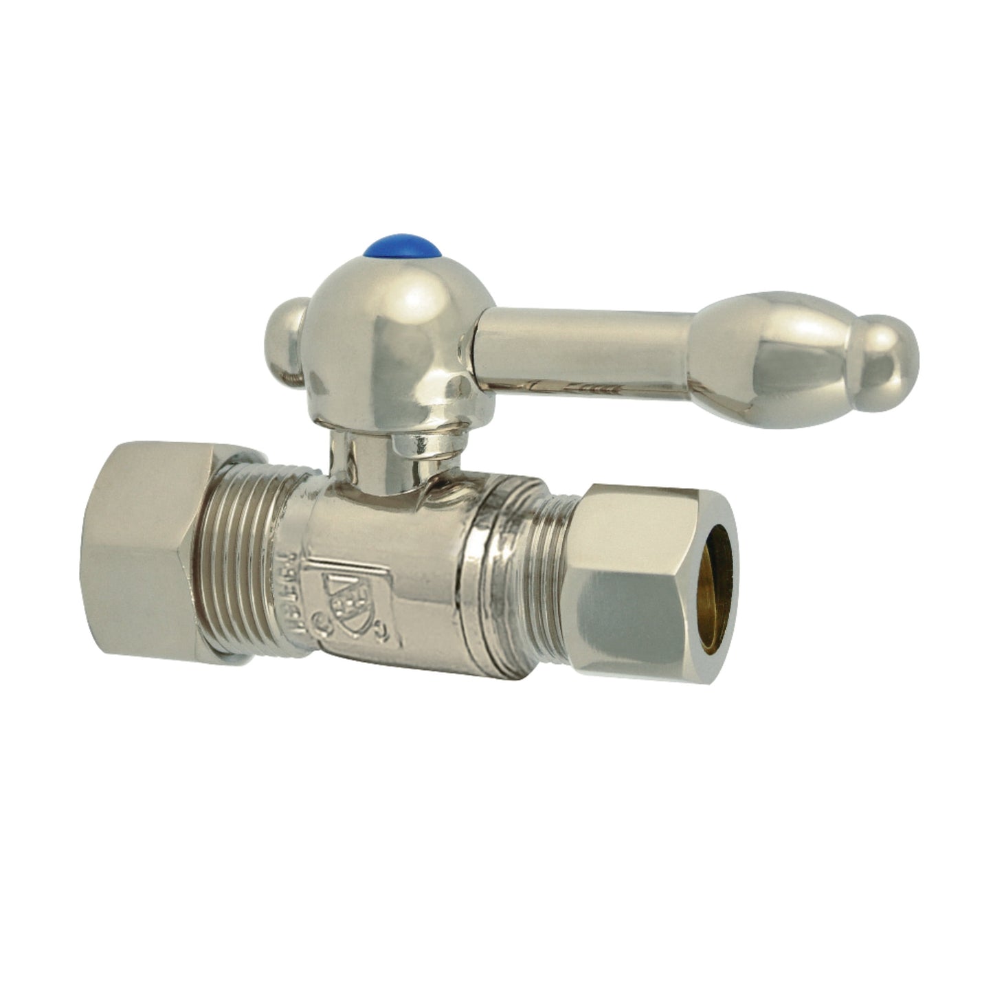 Kingston Brass CC44458KL 5/8-Inch O.D. Comp x 1/2-Inch O.D. Comp Quarter-Turn Straight Shut-Off Valve in Brushed Nickel