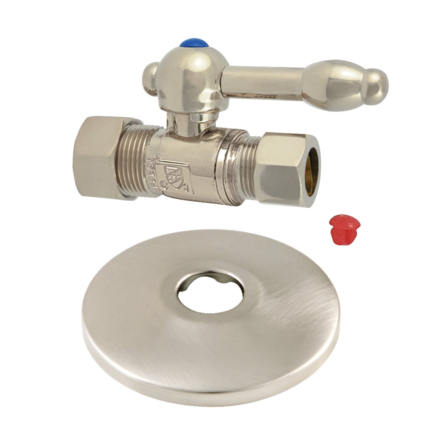 Kingston Brass CC44458KLK 5/8-Inch O.D. Comp x 1/2-Inch O.D. Comp Quarter-Turn Straight Shut-Off Valve with Flange in Brushed Nickel