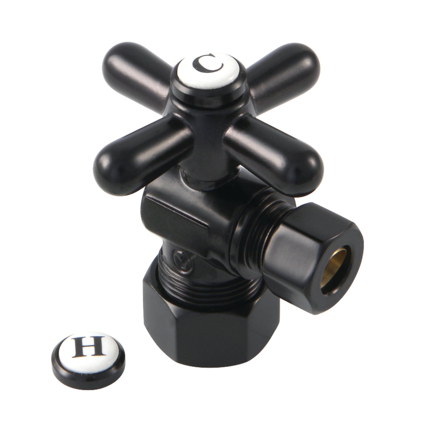 Kingston Brass CC53300X 5/8-Inch O.D. Comp x 3/8-Inch O.D. Comp Quarter-Turn Angle Shut-Off Valve in Matte Black