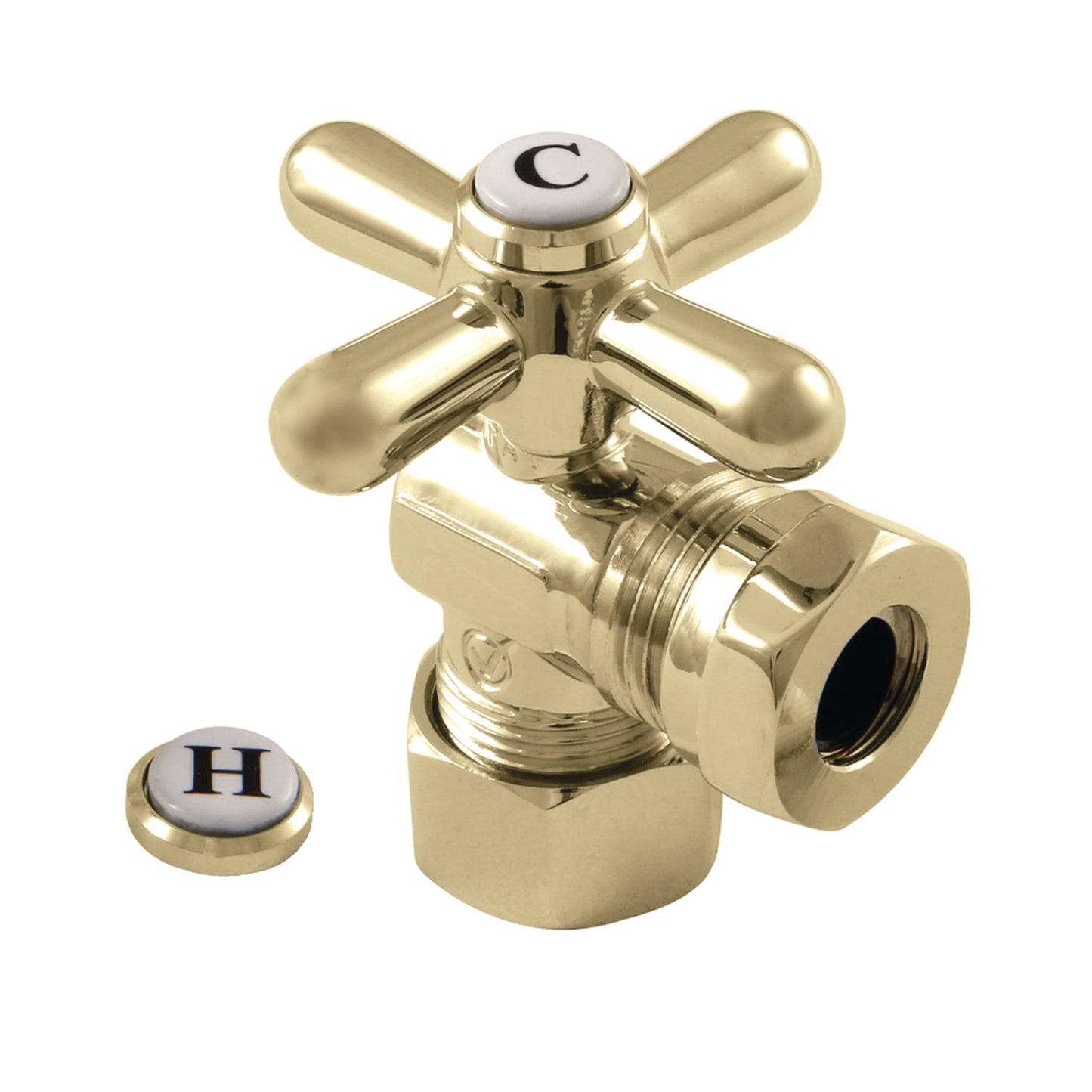 Kingston Brass CC54302X 5/8-Inch O.D. Comp x 1/2-Inch or 7/16-Inch Slip Joint Quarter-Turn Angle Shut-Off Valve in Polished Brass