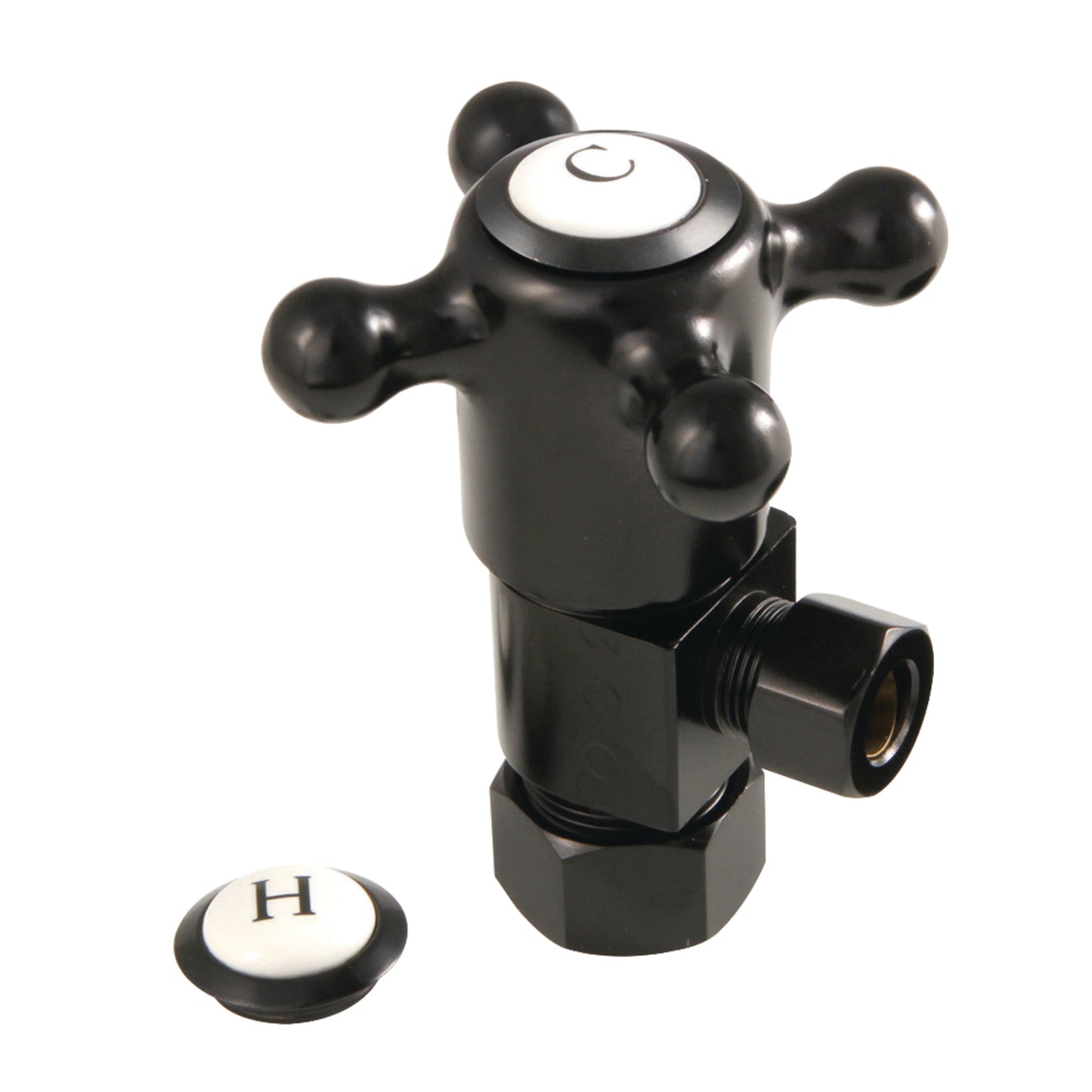 Kingston Brass CD53300BX 5/8-Inch O.D. Comp x 3/8-Inch O.D. Comp Anti-Seize Deluxe Quarter-Turn Ceramic Hardisc Cartridge Angle Stop in Matte Black