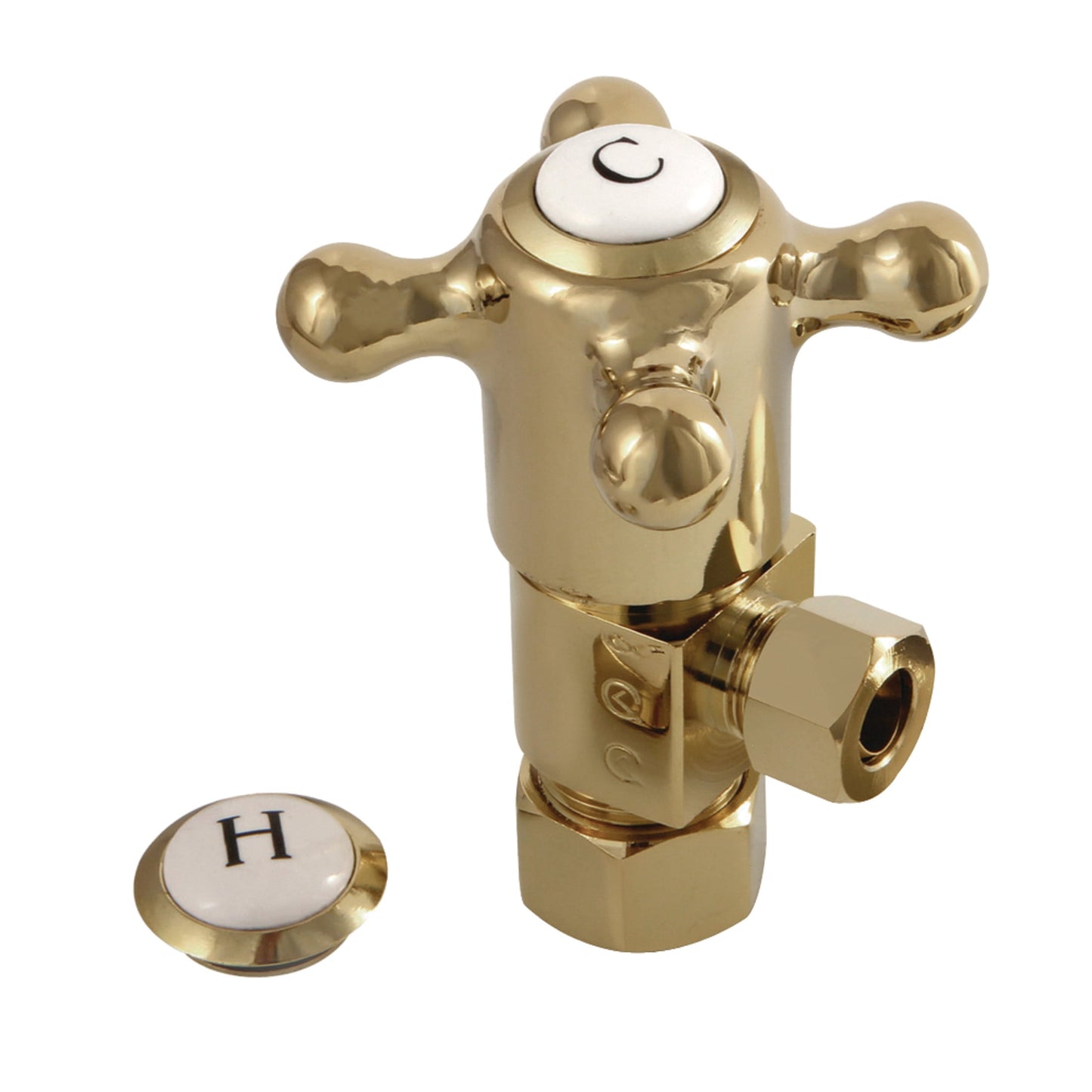 Kingston Brass CD53302BX 5/8-Inch O.D. Comp x 3/8-Inch O.D. Comp Anti-Seize Deluxe Quarter-Turn Ceramic Hardisc Cartridge Angle Stop in Polished Brass
