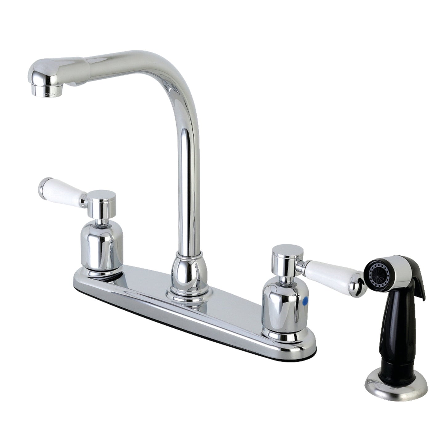 Kingston FB751DPL Paris Two-Handle 4-Hole 8" Centerset Kitchen Faucet with Side Sprayer in Polished Chrome