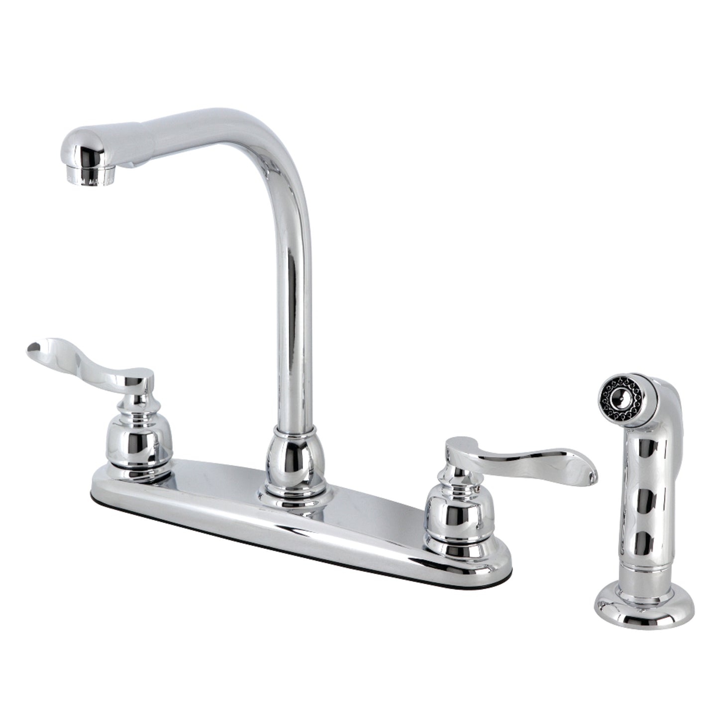 Kingston FB751NFLSP NuWave French Two-Handle 4-Hole 8" Centerset Kitchen Faucet with Side Sprayer in Polished Chrome