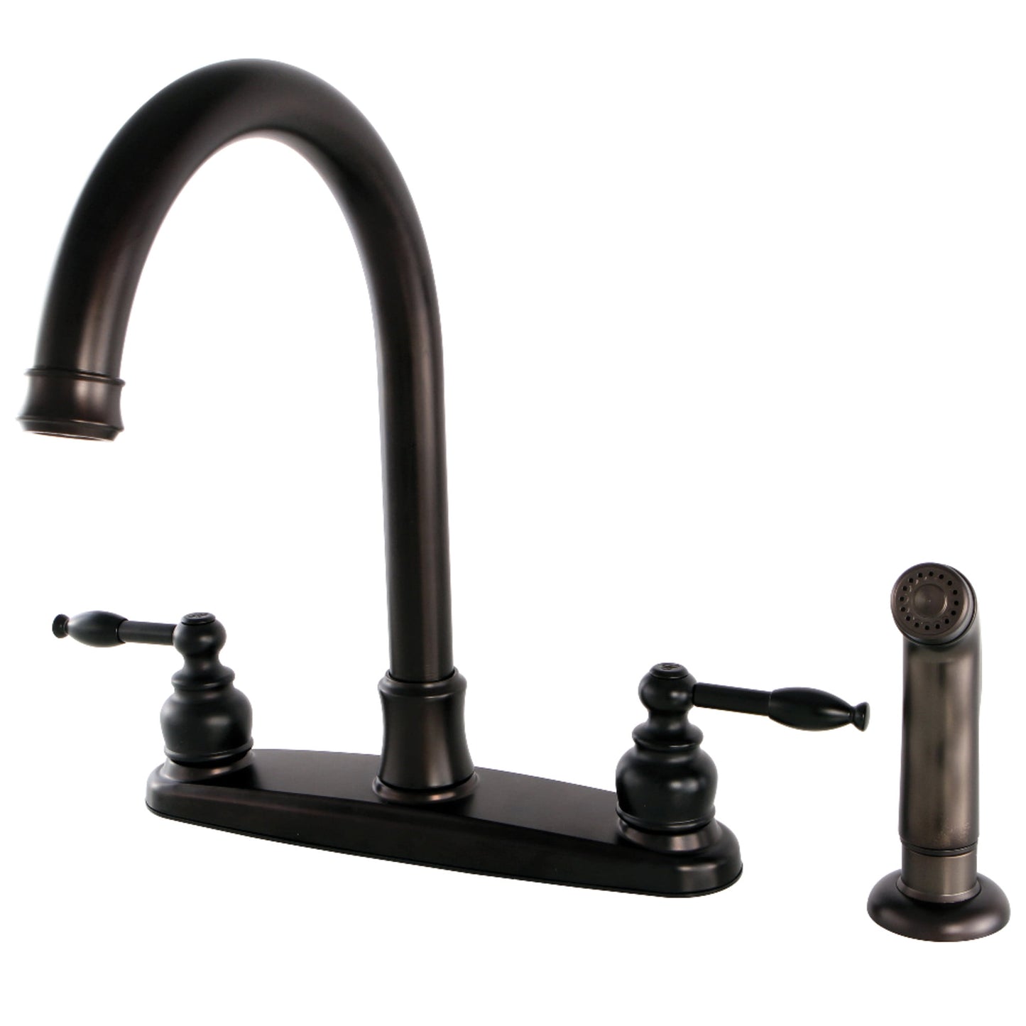 Kingston FB7795KLSP Knight Two-Handle 4-Hole 8" Centerset Kitchen Faucet with Side Sprayer in Oil Rubbed Bronze
