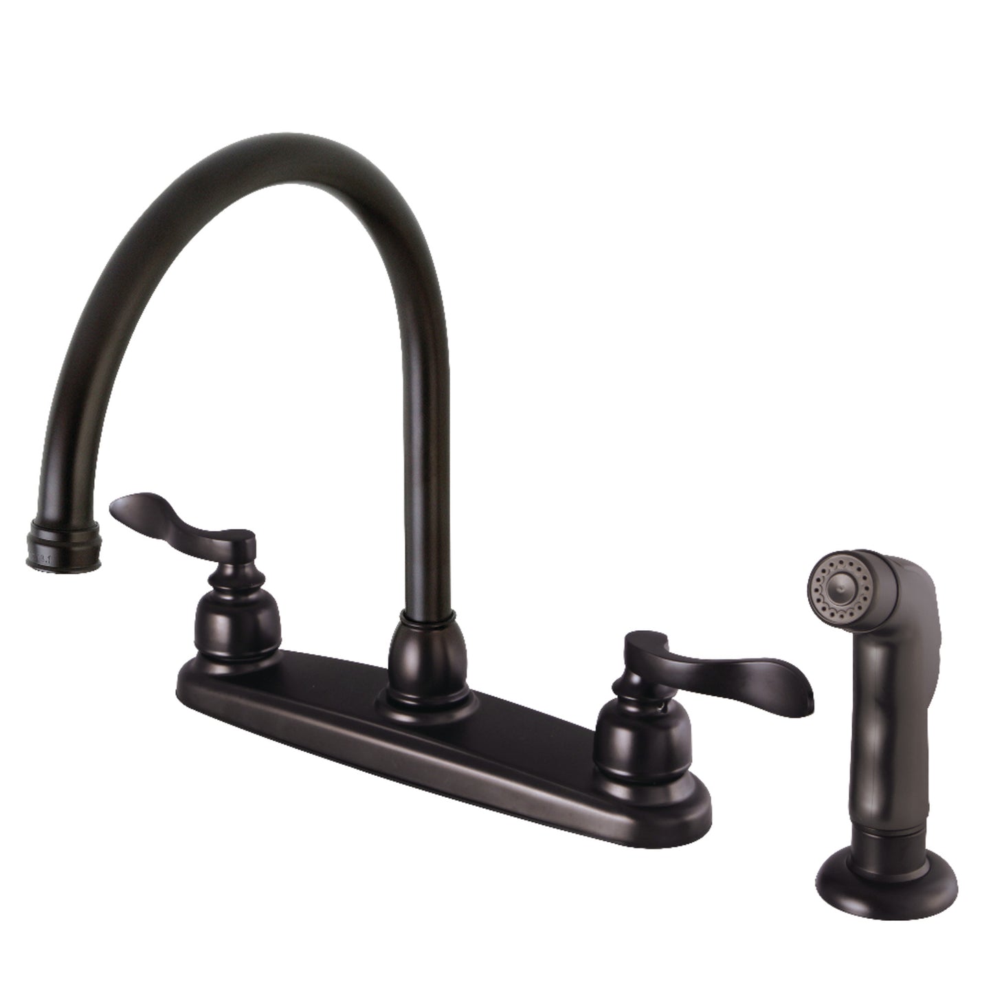 Kingston FB795NFLSP NuWave French Two-Handle 4-Hole 8" Centerset Kitchen Faucet with Side Sprayer in Oil Rubbed Bronze