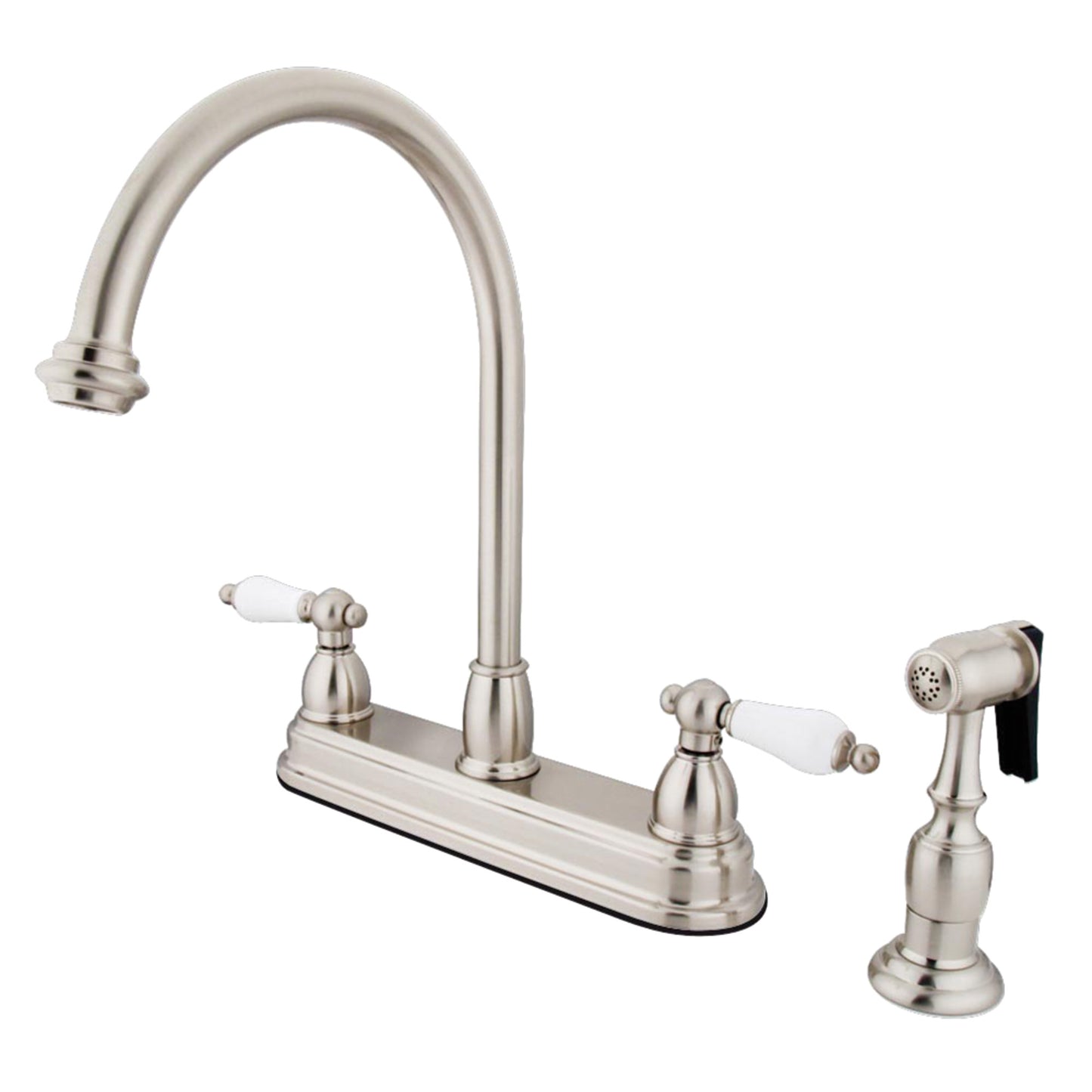 Kingston KB3751PLBS Restoration Two-Handle 4-Hole 8" Centerset Kitchen Faucet with Brass Sprayer in Polished Chrome