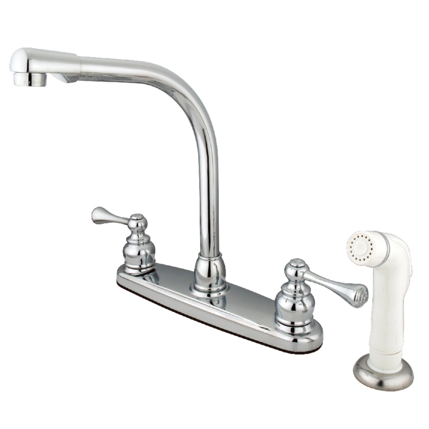Kingston KB711BL Two-Handle 4-Hole 8" Centerset Kitchen Faucet with Side Sprayer in Polished Chrome