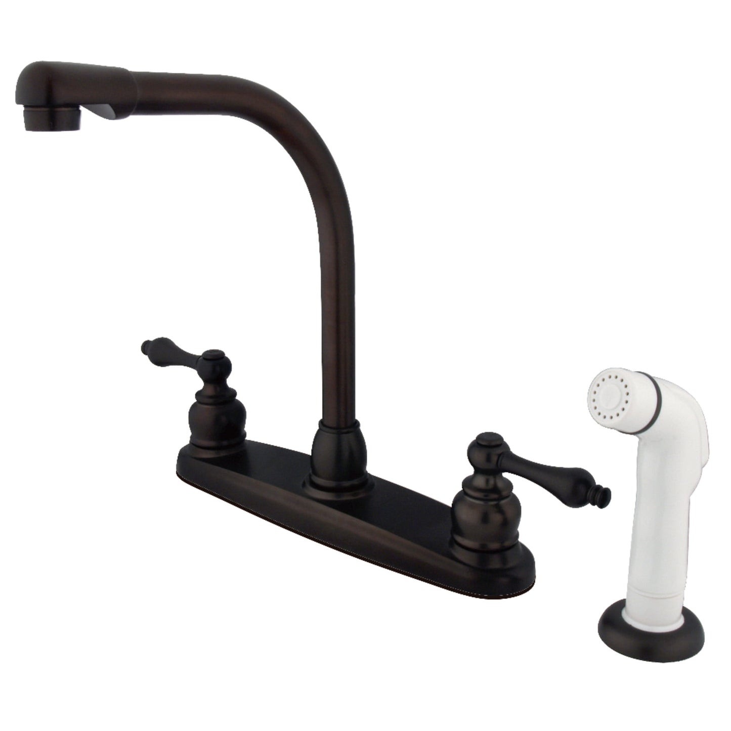 Kingston KB715AL Victorian Two-Handle 4-Hole 8" Centerset Kitchen Faucet with Side Sprayer in Oil Rubbed Bronze