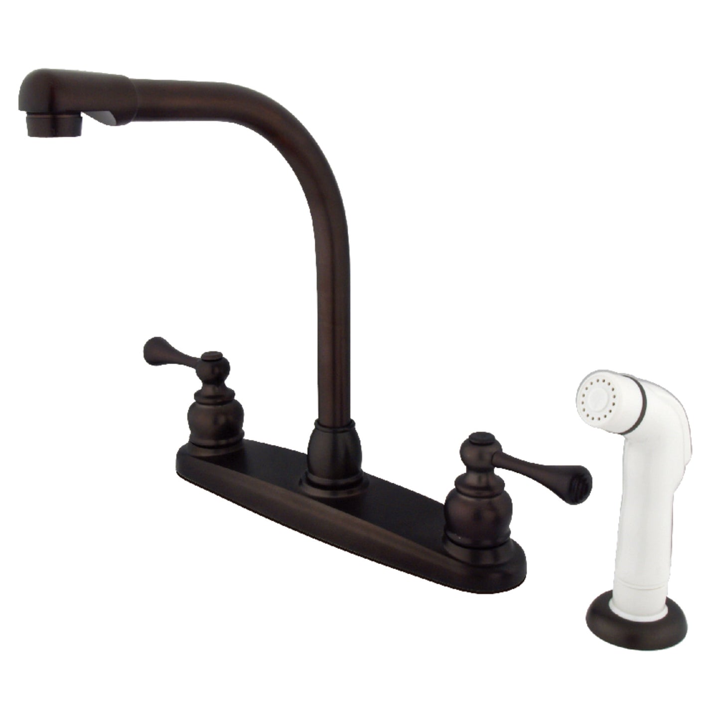Kingston KB715BL Two-Handle 4-Hole 8" Centerset Kitchen Faucet with Side Sprayer in Oil Rubbed Bronze