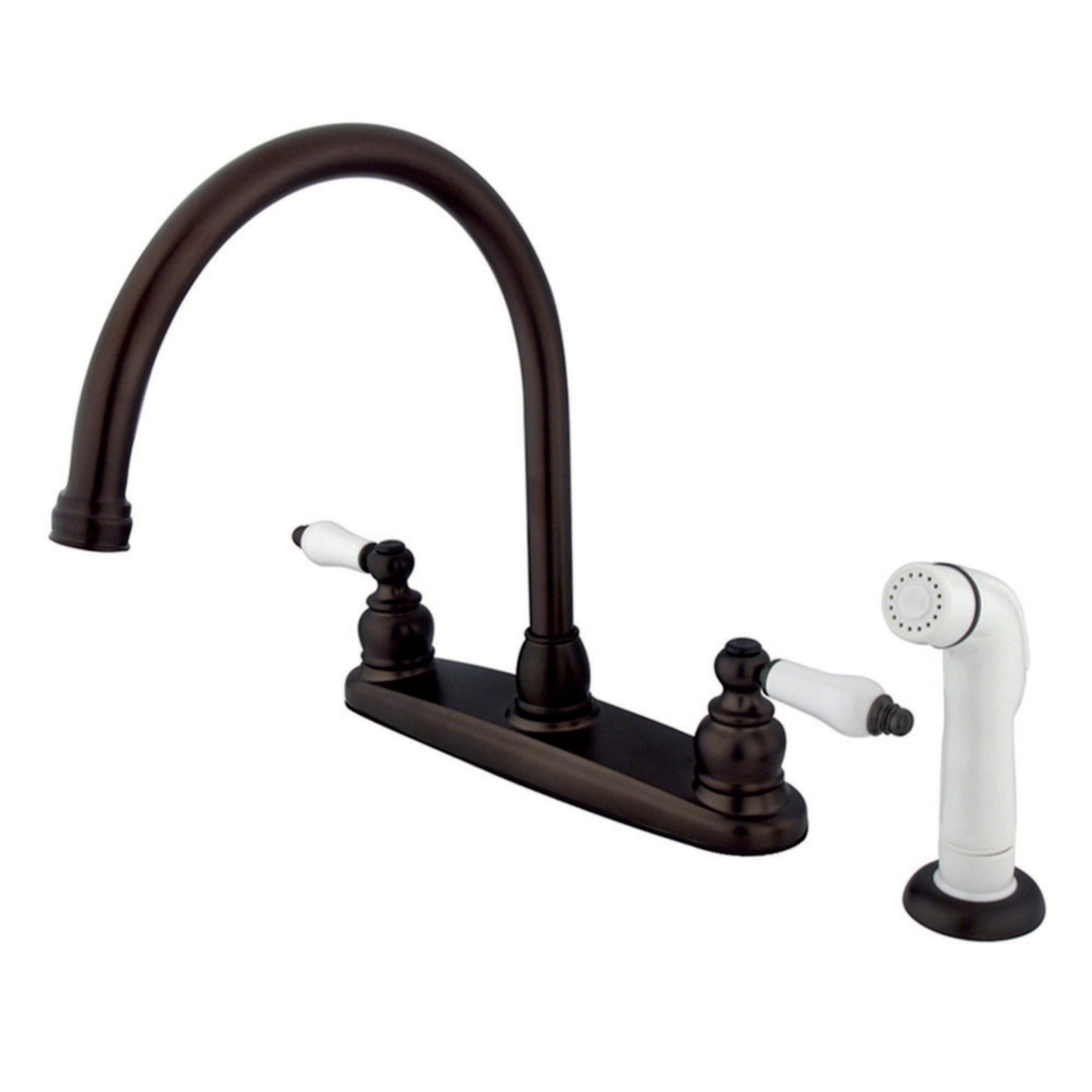 Kingston KB725 Vintage Two-Handle 4-Hole 8" Centerset Kitchen Faucet with Side Sprayer in Oil Rubbed Bronze