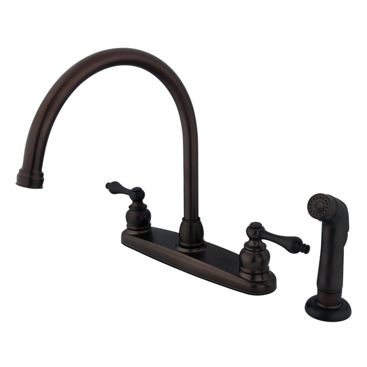 Kingston KB725ALSP Vintage Two-Handle 4-Hole 8" Centerset Kitchen Faucet with Side Sprayer in Oil Rubbed Bronze