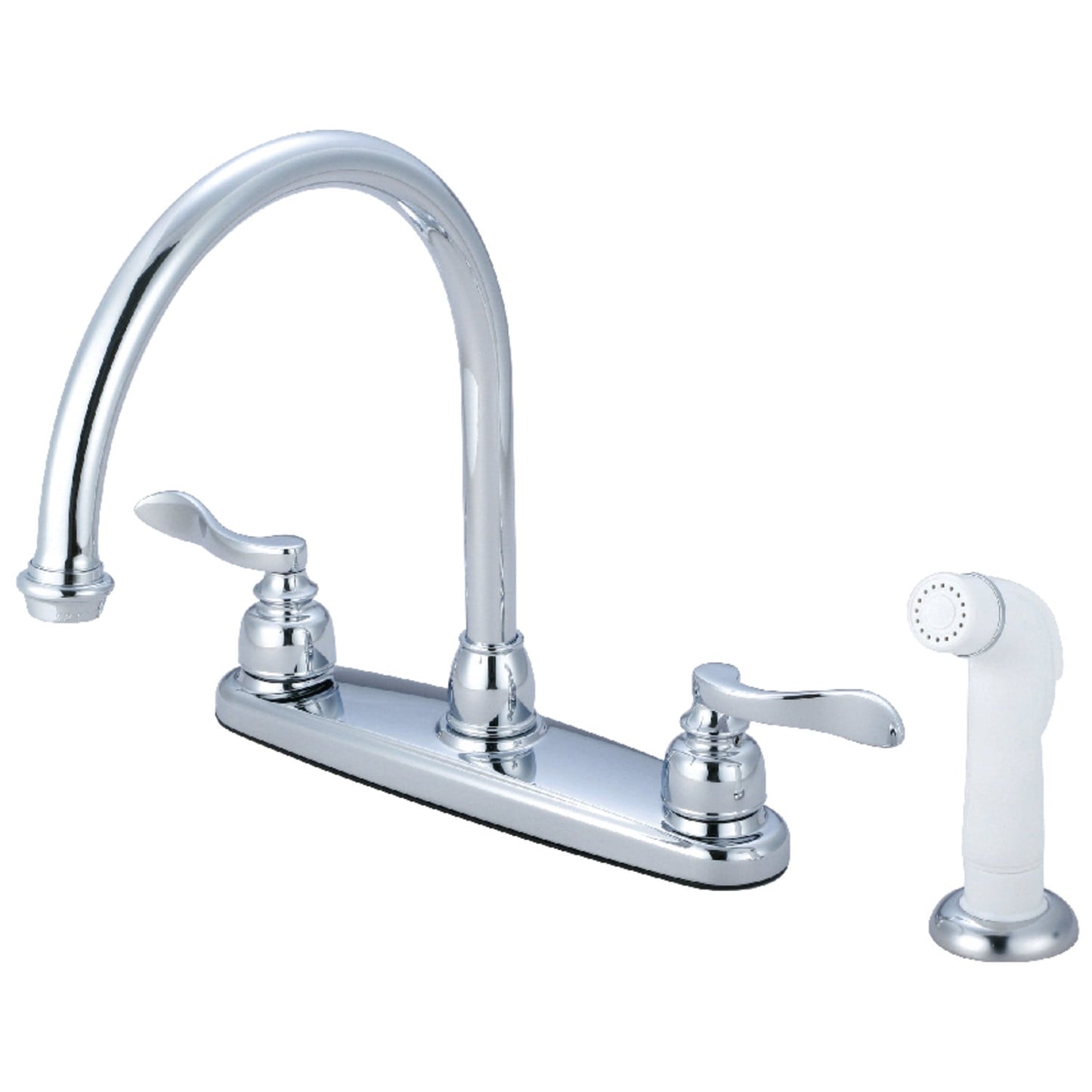 Kingston Brass Nuwave French Double Handle 8" Centerset Kitchen Faucet with White Sprayer