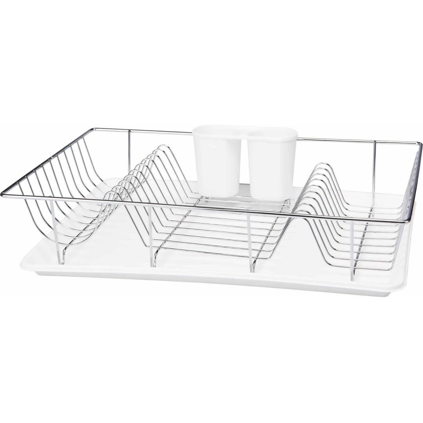 Kitchen Details 3 Piece Chrome Dishrack with Tray in White, 18.9" x 11.81" x 3.94"