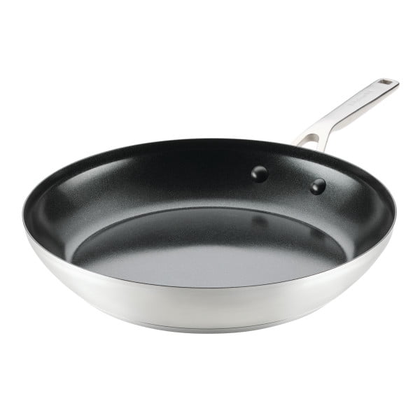 KitchenAid 12" Stainless Steel 3-Ply Base Ceramic Nonstick Induction Frying Pan, Dishwasher Safe, Oven Safe to 500°F, Stainless Steel