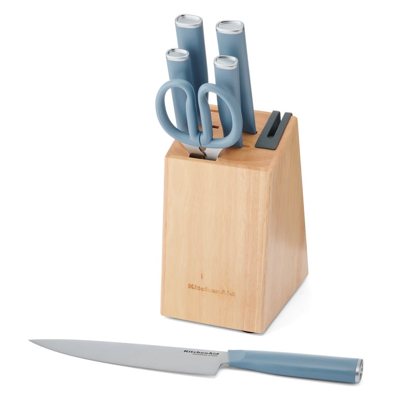 KitchenAid Classic 7-Piece Knife Block Set with Sharpener, High-Carbon Steel, Blue Velvet