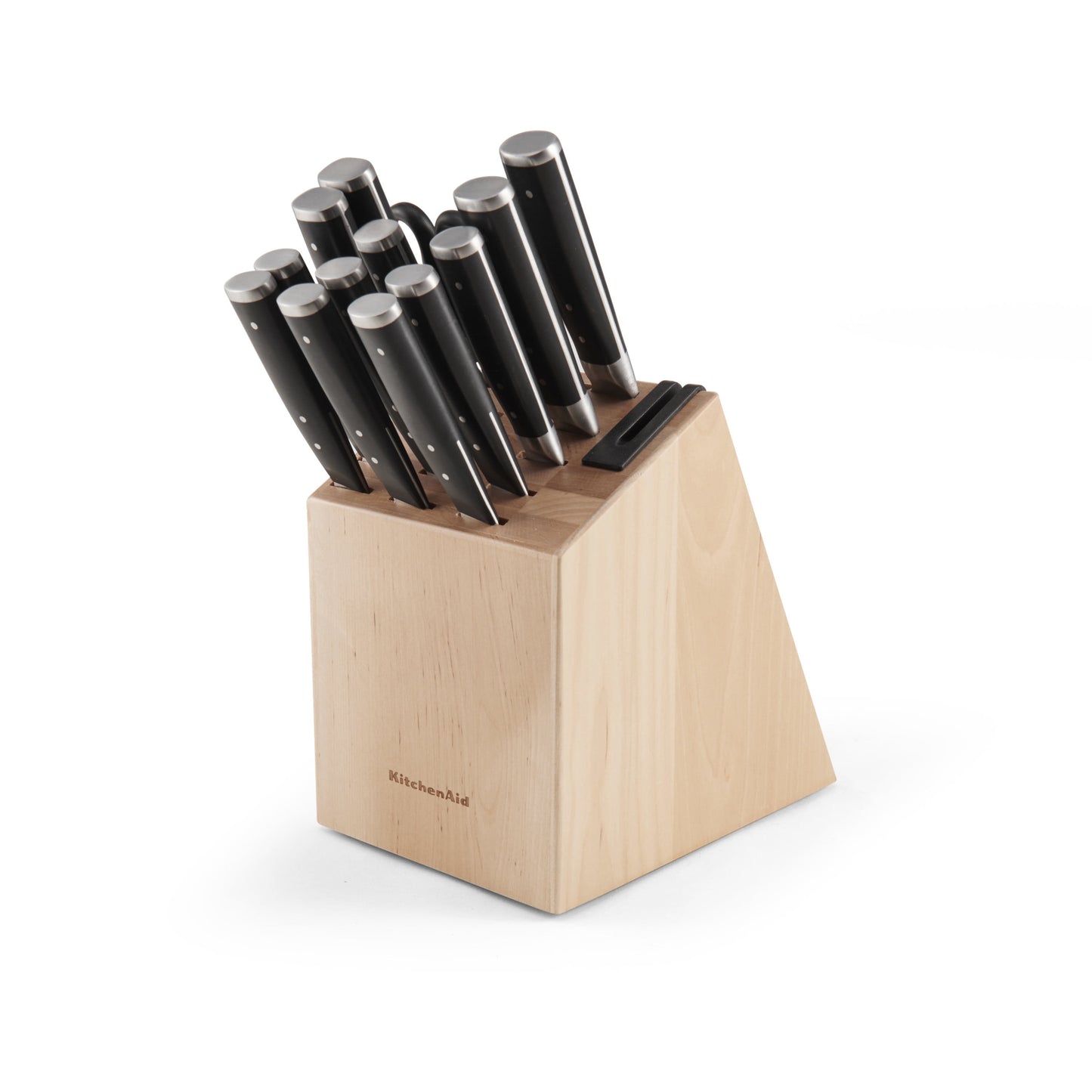 KitchenAid Gourmet 14-Piece Forged Triple Rivet Japanese Steel Knife Set with Block Built-in Sharpener Wood