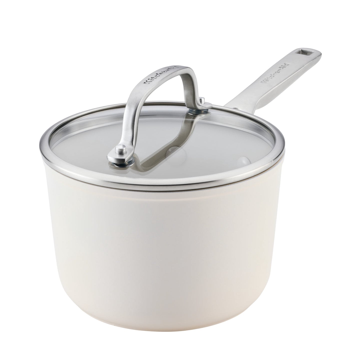 KitchenAid Hard-Anodized 2 Quart Ceramic Induction Saucepan with Lid, Dishwasher Safe and Oven Safe to 500°F, Porcelain White