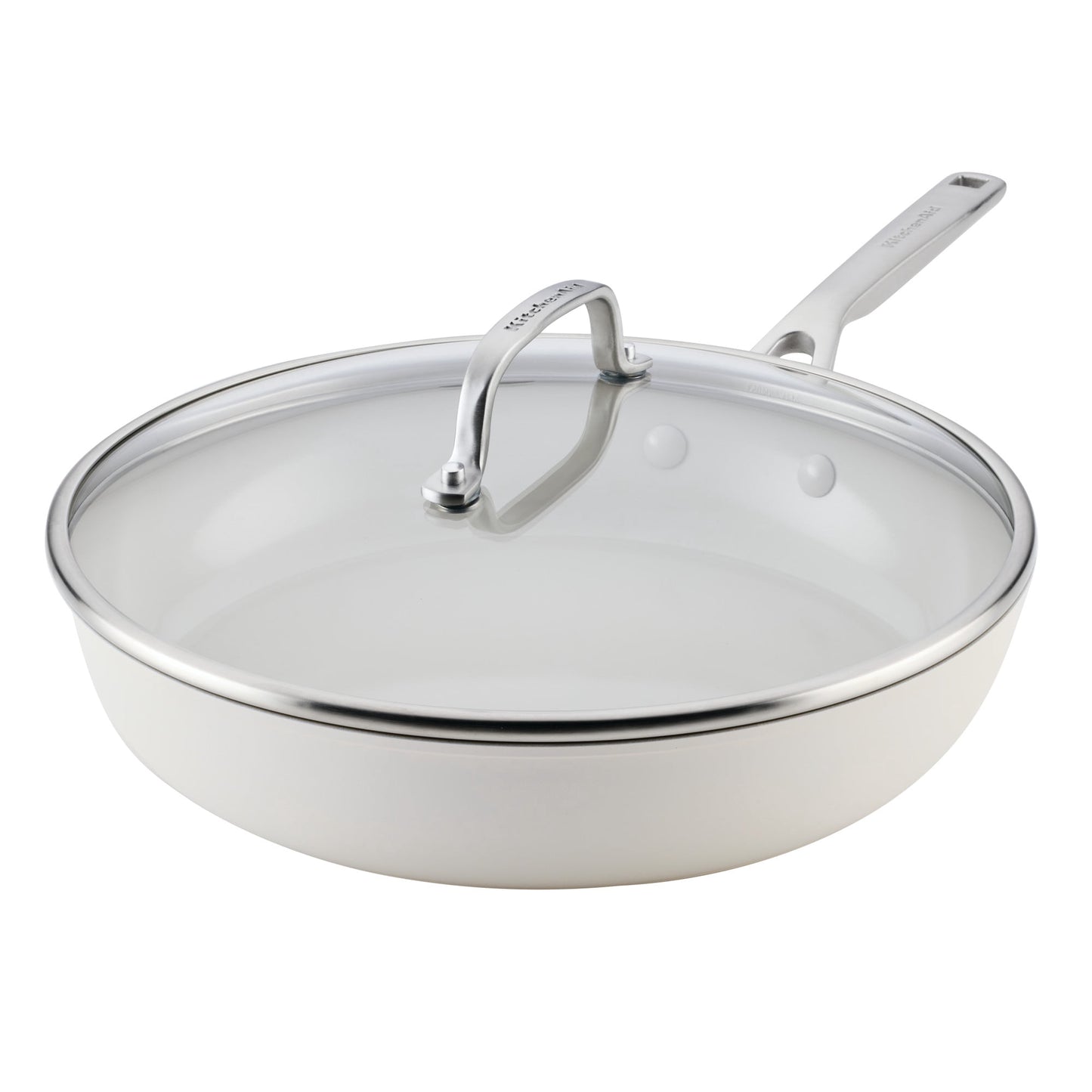 KitchenAid Hard-Anodized 12.25 Inch Ceramic Induction Skillet with Lid, Dishwasher Safe and Oven Safe to 500°F, Porcelain White